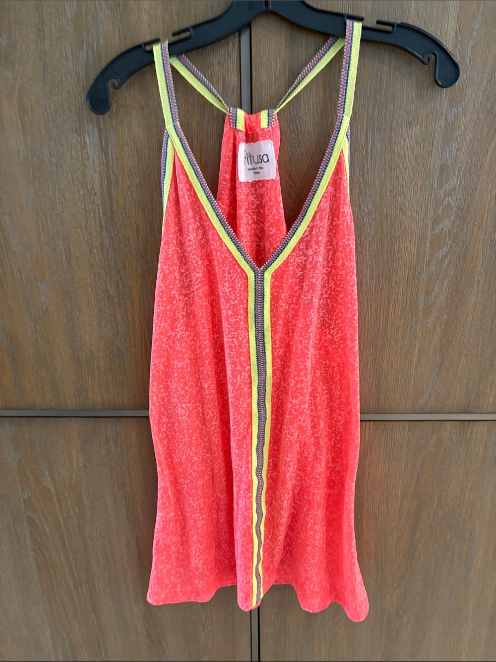Coral V-Neck Swim Cover-Up with Neon Trim